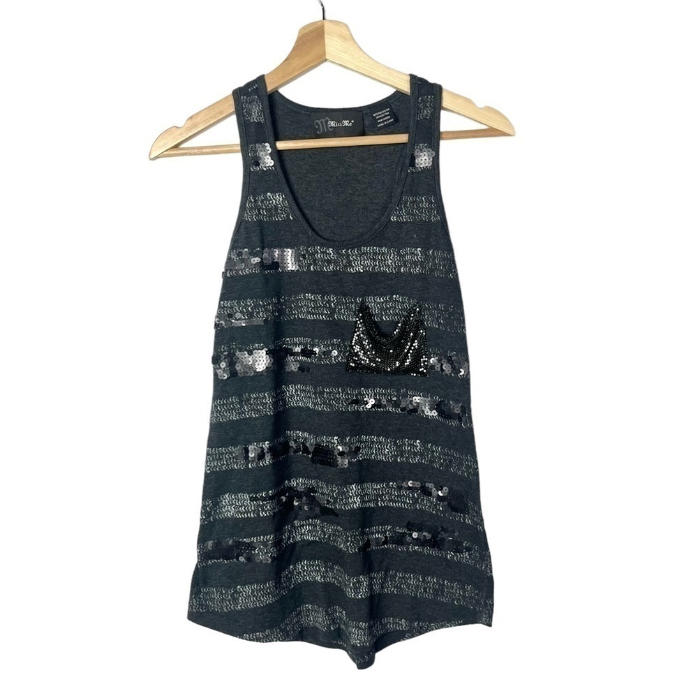 Miss Me Black Sequin Stripe Tank Top S‎